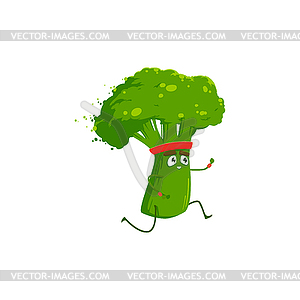 Cartoon broccoli sportsman running icon - vector image