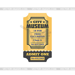 City museum ticket with free excursion, admit one - vector clipart