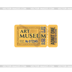 Random ticket to art museum, historical exhibition - vector image