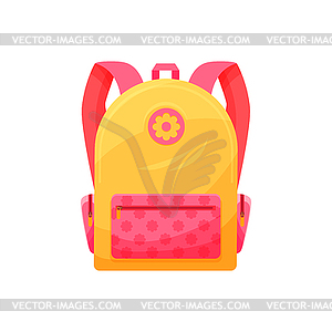 Pink or yellow baby backpack with flowers for girl - vector image