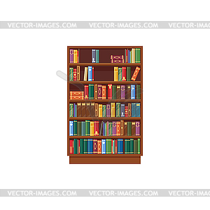 Bookcase icon, shelf with books in library - vector clip art