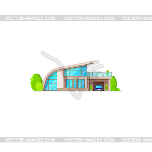 Шале коттеджный дом с гаражом изолировать здание - векторизованное изображение клипарта