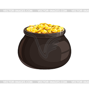 Pot with gold icon, treasure cartoon symbol - vector clip art