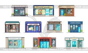 Store or shop buildings with storefront windows - vector clip art