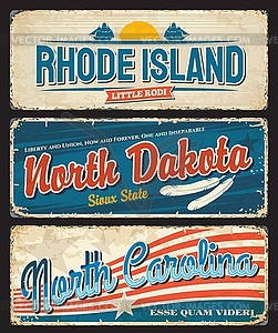 USA states Rhode Island Dakota, Carolina plates - vector image