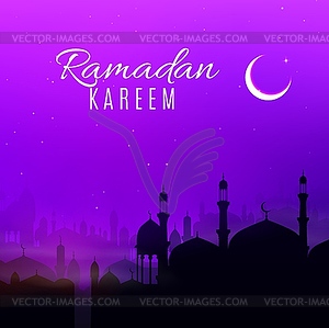 Ночь праздников Рамадан Карим в арабском городе - векторизованное изображение