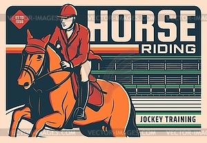 Horse riding, jockey polo ride training sport club - vector image