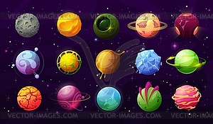 Fantastic planets cartoon galaxy ui game asteroids - vector clip art