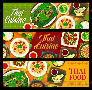 Thai cuisine food banners menu, Thailand dishes - vector clipart