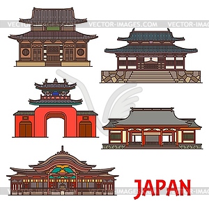 Japan travel architecture Osaka, Nagasaki, Fukuoka - vector clipart