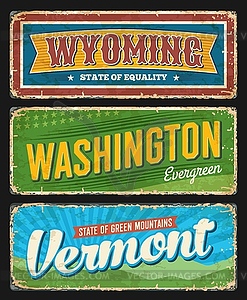 Wyoming, Washington and Vermont USA states plates - vector image