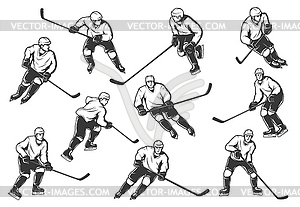Ice hockey players monochrome sport team - vector clipart