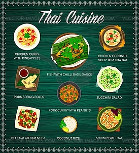 Thai food, Thailand cuisine menu cover with dishes - vector clip art