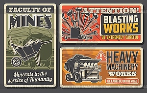 Minerals mining industry retro banners - vector image