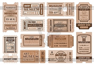 Retro tickets in historical museum exposition - vector clip art