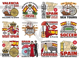 Spain travel, spanish culture and history icons - vector clip art