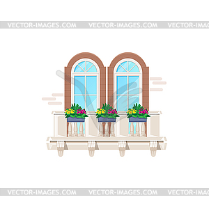 Balcony with window, house building and apartments - vector clipart