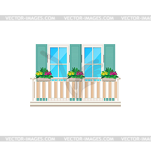 Balcony window and fence railing, house facade - vector clipart