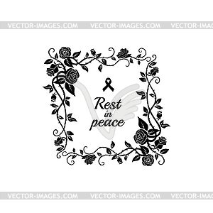 Deceased memory inscription, RIP and floral frame - vector clip art