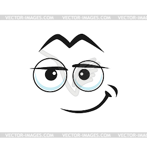 Happy confident emoticon with aside smile - vector image