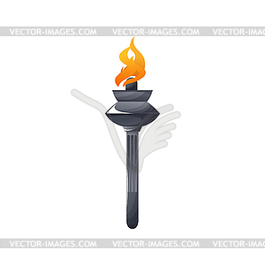 Torch sport mascot, burning fire on stick - vector clip art