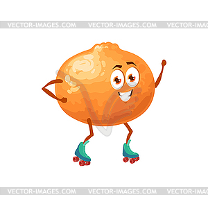 Orange fruit ride roller skates, cartoon character - vector image