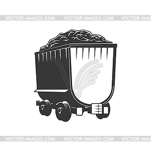 Mining railroad trolley with coal or rock - vector image