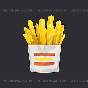 Жареный картофель в коробке значок закуски быстрого питания - векторное изображение EPS