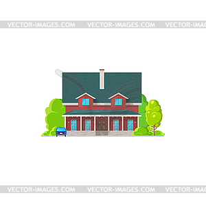 Rural or government building with stair parked car - vector image