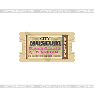 Случайный билет в музей, стоимость номерной бумажной карты - векторное графическое изображение