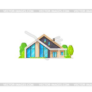 Villa or two-storied cottage house icon - royalty-free vector image