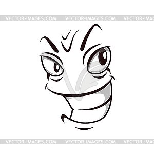 Cartoon face icon, gloat emoji with angry eyes - vector clipart