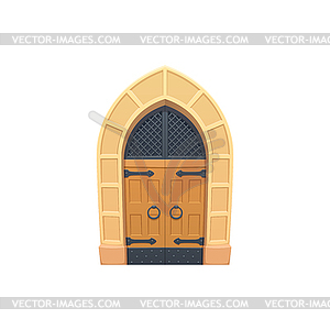 Ancient wooden gate to castle with round handles - stock vector clipart