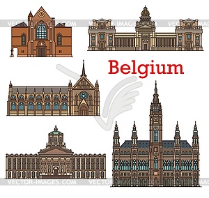 Belgium landmarks, Brussels architecture buildings - vector clipart