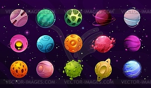 Space planets, fantasy galaxy, cartoon universe - vector clip art