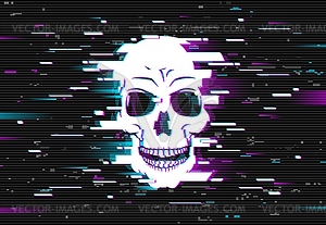 Human skull on glitched screen background - color vector clipart