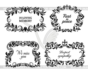 Funeral wreaths cards, condolence frames - vector image