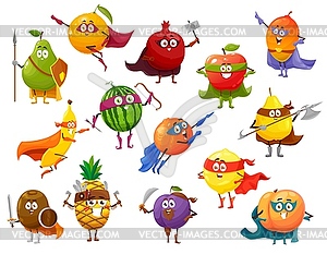 Набор героев мультяшныйов супергероев фруктов, супер еда - векторизованное изображение клипарта