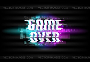 Game over screen digital glitch background - vector image