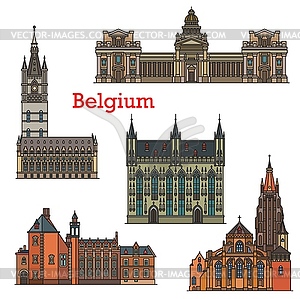 Belgium travel landmarks, architecture of Bruges - royalty-free vector image