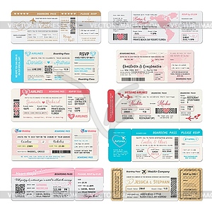 Boarding pass ticket wedding invitation templates - vector clipart