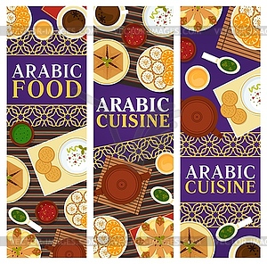 Arabic cuisine food and drinks banners set - vector clipart