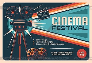 Cinema festival, cinematography event retro poster - vector EPS clipart