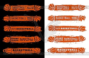 Basketball sport league grunge flyers with ball - color vector clipart