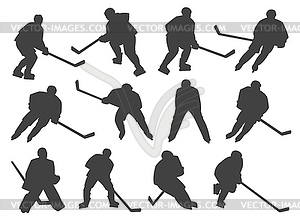 Ice hockey players and goalie silhouettes - vector image