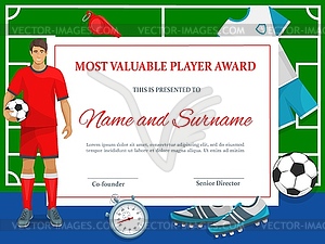 Certificate for soccer most valuable player frame - vector image