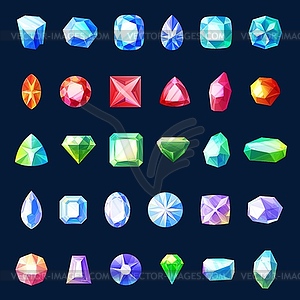 Gem and jewel icons, game ui or user interface - vector image