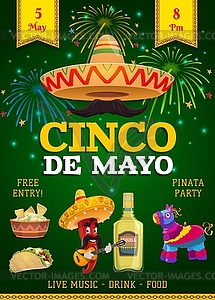 Cinco de Mayo festive flyer, mexican holiday card - vector clip art