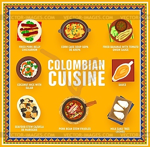 Colombian cuisine poster, Colombia meals - vector image
