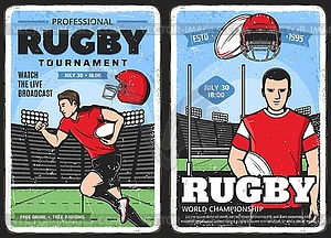 Rugby tournament, American football retro posters - vector image